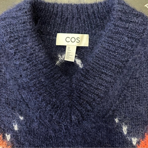 COS Women’s Navy Cropped Mohair Argyle Pullover Sweater Size S - Picture 11 of 12